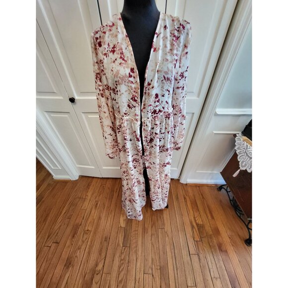 Blush Pink Tiered Sheer Floral Maxi Kimono Coverup sz S Cottagecore Fairy - Picture 1 of 8